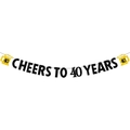 Striscione Cheers to 40 Years glitterato nero e oro con motivi di boccali di birra - Cheers to 40 years