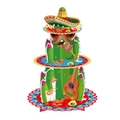Support à cupcakes 3 étages motif cactus mexicain avec sombrero pour décor de fête - Présentoir à Gâteaux à Étages Thème Cactus Mexicain (L-00397)