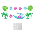 Glitter tropische palmbladeren en hibiscusbloem feestdecoraties inclusief kleefpunten - Tropische Glitter Stickers (Y-00548-4)