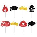 Set di 8 topper per torta glitterati a tema vigili del fuoco per laurea 2026 decorazione - Stile a tema vigili del fuoco e laurea