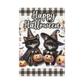 Halloween garden flag featuring cute black cats with wizard hats and pumpkins - Two Cats Witch Hat Style (L-00458-3)