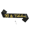 Fascia 70 & Fabulous per compleanno nera con scritte glitter oro e spilla da balia - Stile 70 & Fabulous (Y-00557-4)