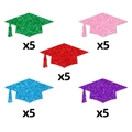 Set of 25 glitter graduation cap cutouts in green, pink, red, blue, and purple colors - 5-Color Mixed (Set of 25)