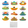 Lot de 12 mini sombreros colorés pour Cinco de Mayo avec points de colle adhésifs - Style Sombrero Mexicain (G-00046)