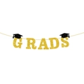 Gold glitter GRADS banner with graduation caps for class of 2026 party decorations - Yellow Grad Banner (G-00067-2)