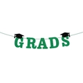 Green glitter GRADS banner with black graduation caps for 2026 party decorations - Green Grad Banner (G-00067-3)