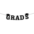 Black glitter GRADS banner with graduation caps for 2026 party decoration - Black Grad Banner (G-00067-5)