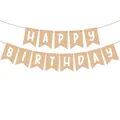 Detail of kraft paper Happy Birthday bunting banner with white lettering for party decor - Kraft Paper Swallowtail Banner Set (L-00176-1) / Kraft Paper Color