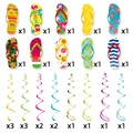 Hawaii Strandparty-Deko mit bunten Flip-Flop-Anhängern und farbenfrohen Spiralwirbeln - Hawaiianische Flip-Flop Wirbel Dekoration (J-0490)