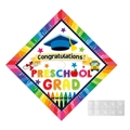 Vorschul-Abschluss-Doktorhut-Deko mit buntem Schulbus und Regenbogen-Graffiti - Preschool Grad Stil