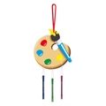 Art theme wind chime with wooden palette, paintbrush, and three colorful metal tubes - Palette Style (J-0499-6)