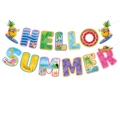 Hello Summer banner met tropische motieven zoals flamingo's voor zomerse strandfeesten - Hello Summer Banner