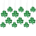 Set di 12 decorazioni appese a forma di trifoglio verde glitterato per San Patrizio - Decorazione Sospesa a Trifoglio 3D (J-0465)