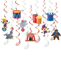 Decorazioni a spirale a tema circo con pagliacci e animali per feste di compleanno - Set a Tema Circo Carnevale (9 Carte + 15 Spirali) (Y-00063)