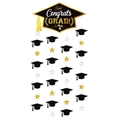 Decorazione Congrats Grad con cappelli da laurea neri e stelle dorate per feste scolastiche - Congratulazioni Laureato(L-00271)