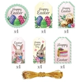 24-piece Easter gift tag set with cartoon rabbits and eggs including hanging gold strings - Colorful Hand-painted Style(W-00048-1)