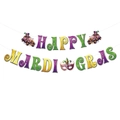 Striscione Happy Mardi Gras colorato con maschere e carte di auto d'epoca - Striscione di Lettere (L-00395-1)