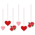 Valentine's Day banner featuring red glitter hearts and roses hanging on vertical strings - Red Rose and Heart Hanging Decorations (Y-00517-3)