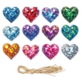 Set di 12 etichette regalo a forma di cuore con spago per decorazioni natalizie - Etichette con Texture di Gemme di Cuore (Y-00482)