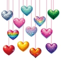 Set of 12 colorful heart hanging decorations for Valentine's Day party and proposal - 12 Pieces Set (L-00371)