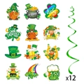 St. Patrick's Day party decorations set with 12 lucky clover and leprechaun foil swirls - 12Pcs Card Swirl Hanging Decorations (Y-00342)