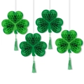 Set di 4 ciondoli a nido d'ape a forma di trifoglio verde con nappe per San Patrizio - Stile Trifoglio (J-0464-1)