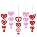 Glittering heart-shaped hanging ornaments for Valentine's Day party and wedding decorations - Heart Hanging Strings (5 Per Pack)