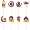 Set di 8 decorazioni per cupcake Eid Mubarak viola e oro con disegni di moschee - Viola Oro (8 Pezzi/Confezione) (Y-00356-2)