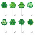 Set of 16 St. Patrick's Day shamrock cupcake toppers with glitter and horseshoe patterns - Shamrock Topper Style (L-00381)