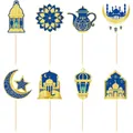 Set di 8 topper per torta islamici con luna e stelle in blu navy e oro glitter - Blu Oro (8 Pezzi/Confezione) (Y-00356-3)