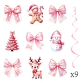Pink Christmas party swirl hanging ornaments set featuring gingerbread man and snowman - Pink Christmas Decoration Set (L-00376)