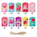 Set di 10 etichette regalo per San Valentino con spago per decorazioni romantiche - Stile Illustrazione Disegnata A Mano (G-00053-3) / Set Di Carte E Corda Di Canapa