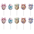 Colorful Easter egg cake toppers set with floral patterns and bows for party decoration - 10Pcs Easter Egg Cake Toppers (G-00043)