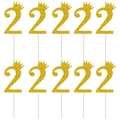 10er-Set goldene Glitzer-Kuchenstecker Zahl 2 mit Krone für Geburtstagsfeiern Deko - Nummer 2 mit Krone (mys0061-2)