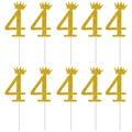 10er-Set goldene Glitzer-Kuchenstecker Zahl 4 mit Krone für den 4. Kindergeburtstag - Nummer 4 mit Krone (mys0061-4)