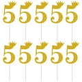 Set of 10 golden glitter number 5 cake toppers with crown design for 5th birthdays - Number 5 Crown Style / 10 Pieces Pack