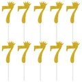 Glitter gold number 7 cake topper with crown decoration for birthday party, 10 piece set - Number 7 Crown Style / 10 Pieces Pack