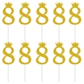 Set of 10 glittery gold number 8 cake toppers with crown design for birthday parties - Number 8 Crown Style / 10 Pieces Pack