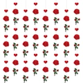 Vertical Valentine's Day hanging decor with red roses and hearts on white background - 8 Strings Per Pack (J-0434)