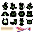Set da 24 pezzi per la festa di San Patrizio con 12 forme, penne in legno e nastri colorati - Set di Carta da Grattare e Strumenti