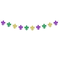 Sparkly purple green gold Fleur-de-lis banner for Mardi Gras carnival party decor - Glitter Fleur-De-Lis Graphic Garland (H3014-2)