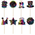 8-teiliges Set Neujahr-Fotorequisiten mit Regenbogen-Umrissen auf schwarzem Karton - Neujahrs-Thema Kuchenstecker-Set (Y-00477)