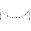 Glittery gold green and purple Mardi Gras circle garland banner for carnival party decor - Gold Green Purple White Circle Garland (H3014-3)