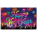 2026 Silvester Hintergrundbanner mit Feuerwerk und Skyline für Fotografie und Deko - Feuerwerk Stadt Skyline Stil (Y-00474) / Bunt