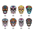 40Pcs Day of the Dead sugar skull tattoo stickers with 8 colorful Mexican designs - Skull Stickers (J-0395)