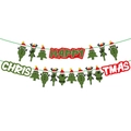 Red and green Happy Christmas banner with cartoon reindeer and snowman party decorations - Christmas Cartoon Banner (J-0419)