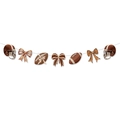 Rugby theme party banner with vintage brown helmets, footballs, and striped bows - Rugby Accessories Banner (G-00041-2)