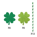 Decorazioni per cannucce di San Patrizio con quadrifogli e cannucce a righe - Set di decorazioni per cannucce a trifoglio (G-00039)