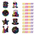 Cannucce decorative per Capodanno con ritagli di carta sfumati arcobaleno su sfondo bianco - Stile Sfumato Arcobaleno Di Capodanno / Set di Decorazioni per Cannucce di Capodanno (Y-00478)