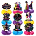 Lot de 9 centres de table en papier nid d'abeille arc-en-ciel néon pour décor de Nouvel An - Styles Combinés à Plusieurs Motifs (Y-00475)